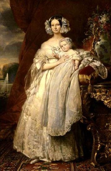 Franz Xaver Winterhalter Portrait of Helena of Mecklemburg-Schwerin, Duchess of Orleans with her son the Count of Paris oil painting picture